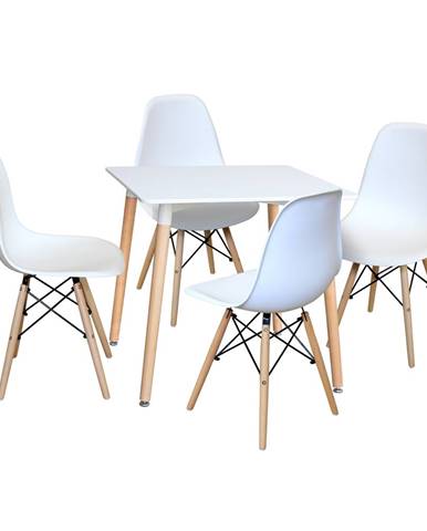 Jedálenský stôl 80x80 UNO biely + 4 stoličky UNO biele