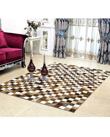 Tempo Kondela Luxusný kožený koberec patchwork KOŽA typ 3 200x304| hnedá/čierna/biela
