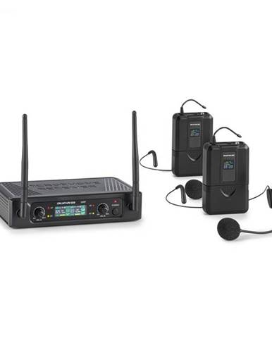 Auna Pro UHF200F-2B, sada 2-kanálových UHF bezdrôtových mikrofónov, prijímač, 2 x vreckový vysielač – headset