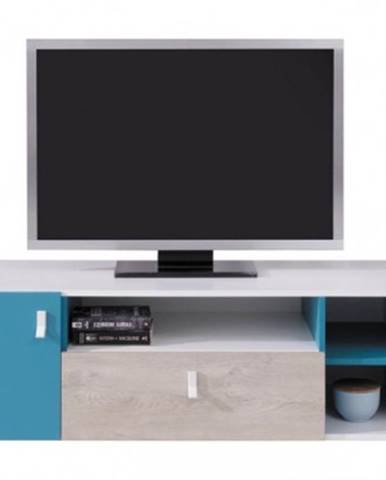 TV stolík/nízka skrinka Planet, dub/biela/modrá