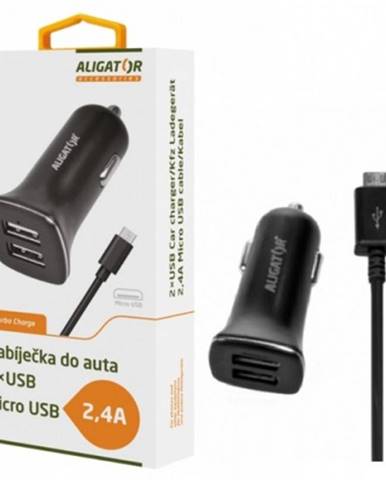 Nabíjačka do auta Aligator 2xUSB 2,4A + kábel Micro USB, čierna