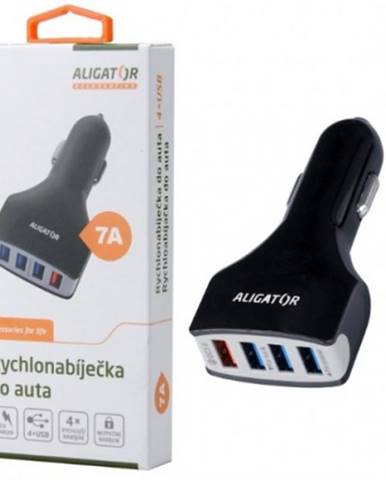 Nabíjačka do auta Aligator 4xUSB 7A, Turbo charge 3.0, čierna