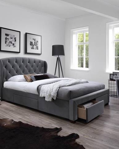 Sabrina 160 čalúnená manželská posteľ s roštom sivá