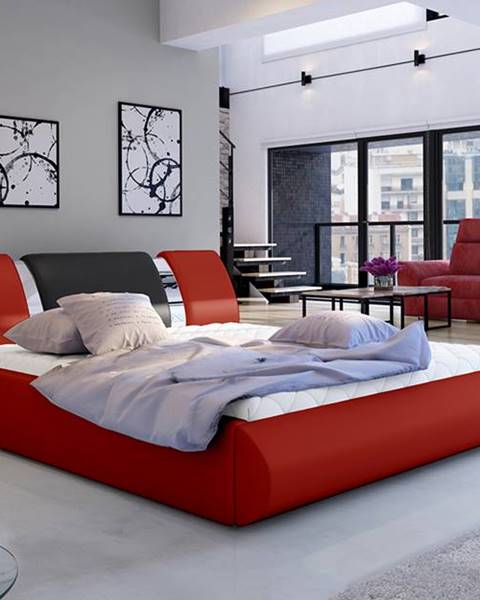 NABBI Folino 180 čalúnená manželská posteľ s roštom červená