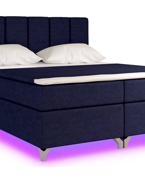 NABBI Barino 140 čalúnená manželská posteľ s úložným priestorom tmavomodrá