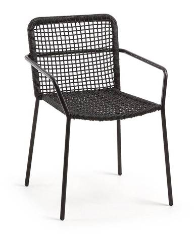 Čierna záhradná stolička s oceľovou konštrukciou Kave Home Bomer