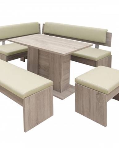 Jedálenský set Elinor - rohová lavica, stôl,2x taburetka