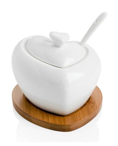 Porcelánová cukornička s lyžičkou a bambusovou podložkou Brandani Heart