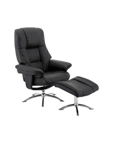 Cantus RELAXAČNÉ KRESLO S TABURETKOU, kov, textil, koža, čierna, chrómová - čierna, chrómová
