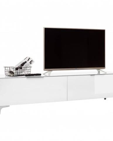 TV stolík BENTLEY biela matná/biele sklo, hĺbka 45 cm