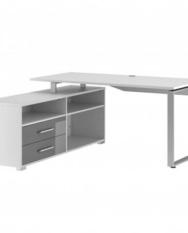Rohový písací stôl SPOKE biela/sivá