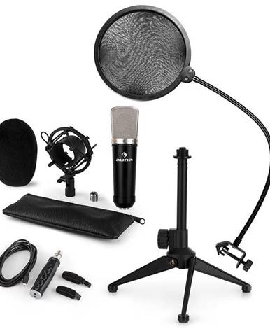 Auna CM003 mikrofónová sada V2, kondenzátorový mikrofón, USB-konvertor, mikrofónový stojan, POP filter