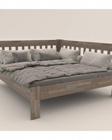 Rohová posteľ APOLONIE pravá, buk/sivá, 160x200 cm