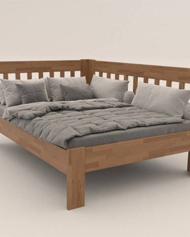 Rohová posteľ APOLONIE pravá, dub/svetlý orech, 140x200 cm