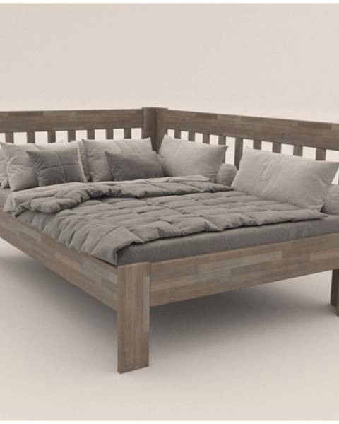Sconto Rohová posteľ APOLONIE pravá, buk/sivá, 140x200 cm