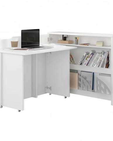 Písací stôl WORK CONCEPT ľavá, biela vysoký lesk