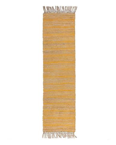 Žltý jutový behúň Flair Rugs Equinox, 60 x 230 cm
