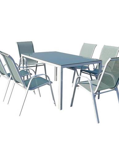 Sada Bergen sklenený stôl + 6 stoličiek morský