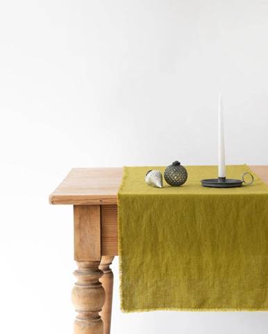 Zelený ľanový behúň na stôl Linen Tales Classic, 40 x 200 cm