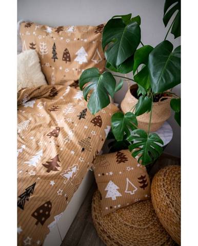 Hnedé bavlnené obliečky na jednolôžko Cotton HoTrees, 140×200 cm