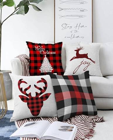 Súprava 4 vianočných žinylkových obliečok na vankúš Minimalist Cushion Covers Christmas Tartan, 55 x 55 cm