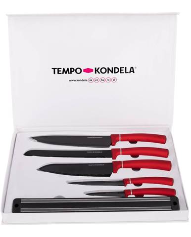 TEMPO-KONDELA LONAN sada nožov s magnetickým držiakom 6 ks červená