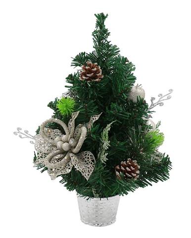 Vianočný stromček s ozdobami zelený so strieborným kvetináčom 40 cm CHRISY