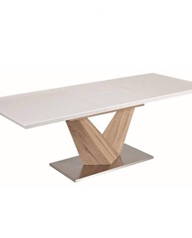 Jedálenský stôl biela extra vysoký lesk HG/dub sonoma DURMAN P3 poškodený tovar