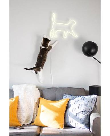 Biela nástenná svietiaca dekorácia Candy Shock Cat, 40 x 37 cm