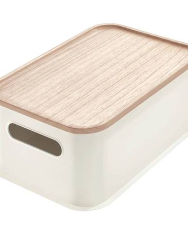 Biely úložný box s vekom z dreva paulownia iDesign Eco Handled, 21,3 x 30,2 cm