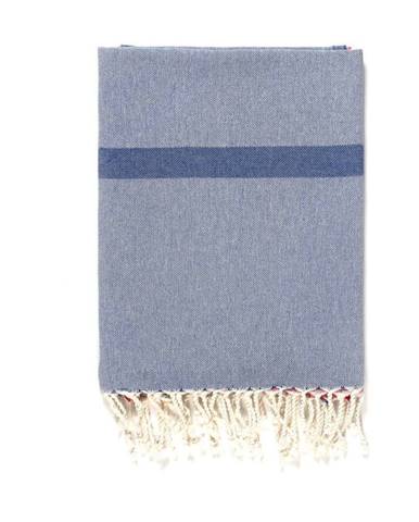 Modro-sivá osuška s prímesou bavlny Kate Louise Cotton Collection Line Blue Grey Pink, 100 × 180 cm