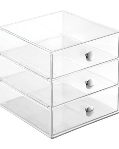 Transparentný úložný box s 3 zásuvkami iDesign Drawers, výška 16,5 cm