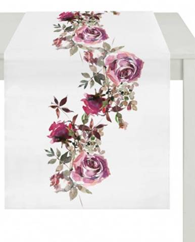 Behúň na stôl Ruže 40x150 cm, biely