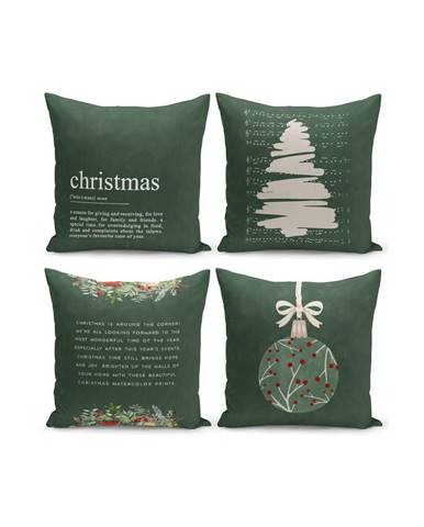Súprava 4 vianočných dekoratívnych obliečok na vankúš Kate Louise Christmas Noel, 43 x 43 cm