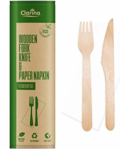 Vidlička, nôž, obrúsok (príborový set) jednorázový, drevený