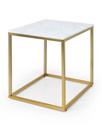 Besoa White Pearl I, konferenčný stolík, 50 x 50 x 50 cm (Š x V x H), mramorový vzhľad, zlatý/biely