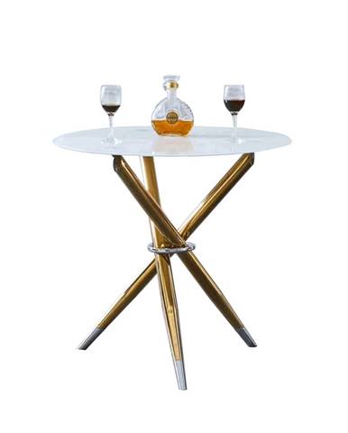 Jedálenský stôl/kávový stolík  biela/gold chróm zlatý priemer 80 cm DONIO P1 poškodený tovar