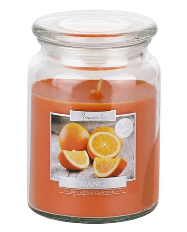 Sviečka v skle s vrchnákom oranžová pomaranč 500 g LEANA