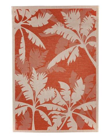 Oranžovo-béžový vonkajší koberec Floorita Palms Orange, 135 x 190 cm