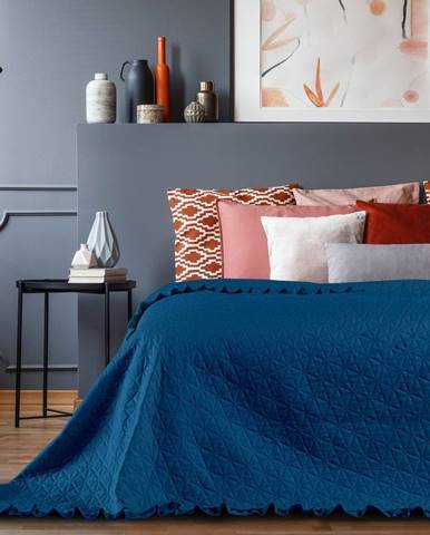 Modrý pléd cez posteľ AmeliaHome Tilia, 260 x 240 cm