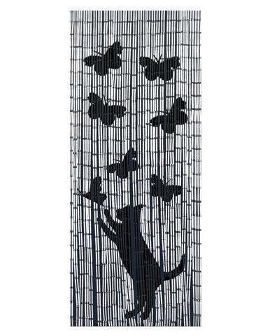 Čierno-sivý bambusový záves do dverí 200x90 cm Cat and Butterfly - Maximex