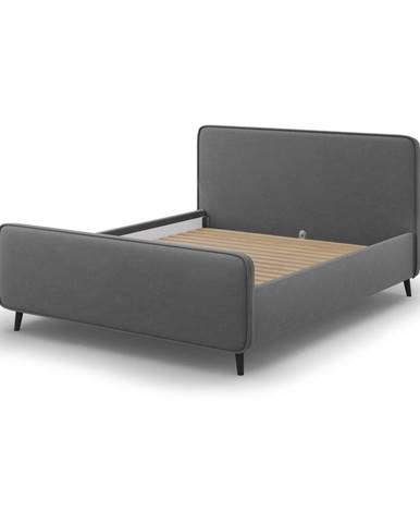Tmavosivá čalúnená dvojlôžková posteľ s roštom 180x200 cm Kaia - Micadoni Home