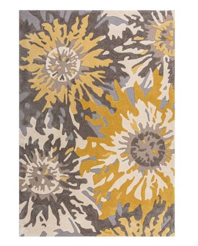 Sivo-žltý koberec Flair Rugs Soft Floral, 120 x 170 cm
