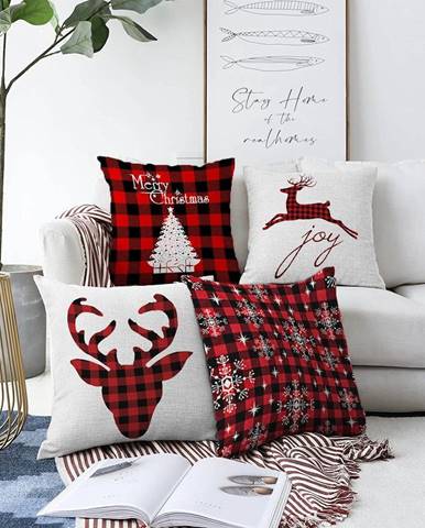 Súprava 4 vianočných žinylkových obliečok na vankúš Minimalist Cushion Covers Xmas Tartan, 55 x 55 cm