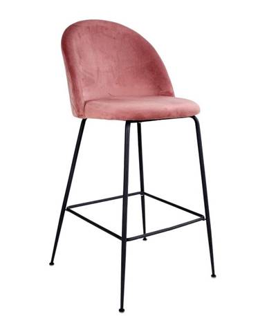 Súprava 2 ružových barových stoličiek so zamatovým poťahom s nohami čiernej farby HoNordic Lausanne