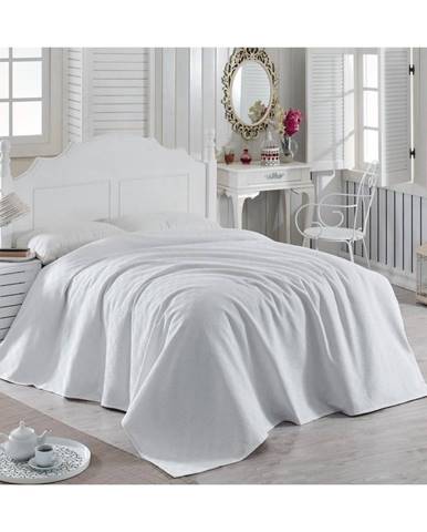 Biely bavlnený pléd cez posteľ Magnona, 200 × 240 cm