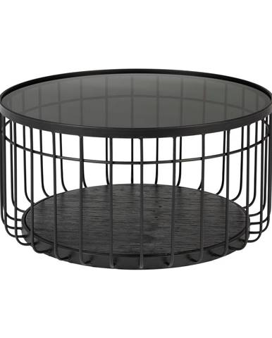 Čierny odkladací stolík so sklenenou doskou White Label Lance, ø 60 cm