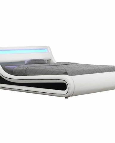 Manželská posteľ s RGB LED osvetlením biela/čierna 180x200 MANILA R1 rozbalený tovar
