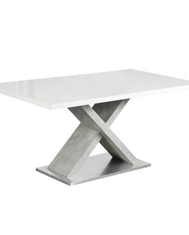 Jedálenský stôl biela s vysokým leskom HG/betón 160x90 cm FARNEL P2 poškodený tovar