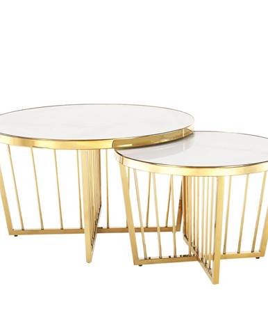 Konferenčné stolíky set 2 ks svetlý mramor/zlatý náter EDLEN NEW